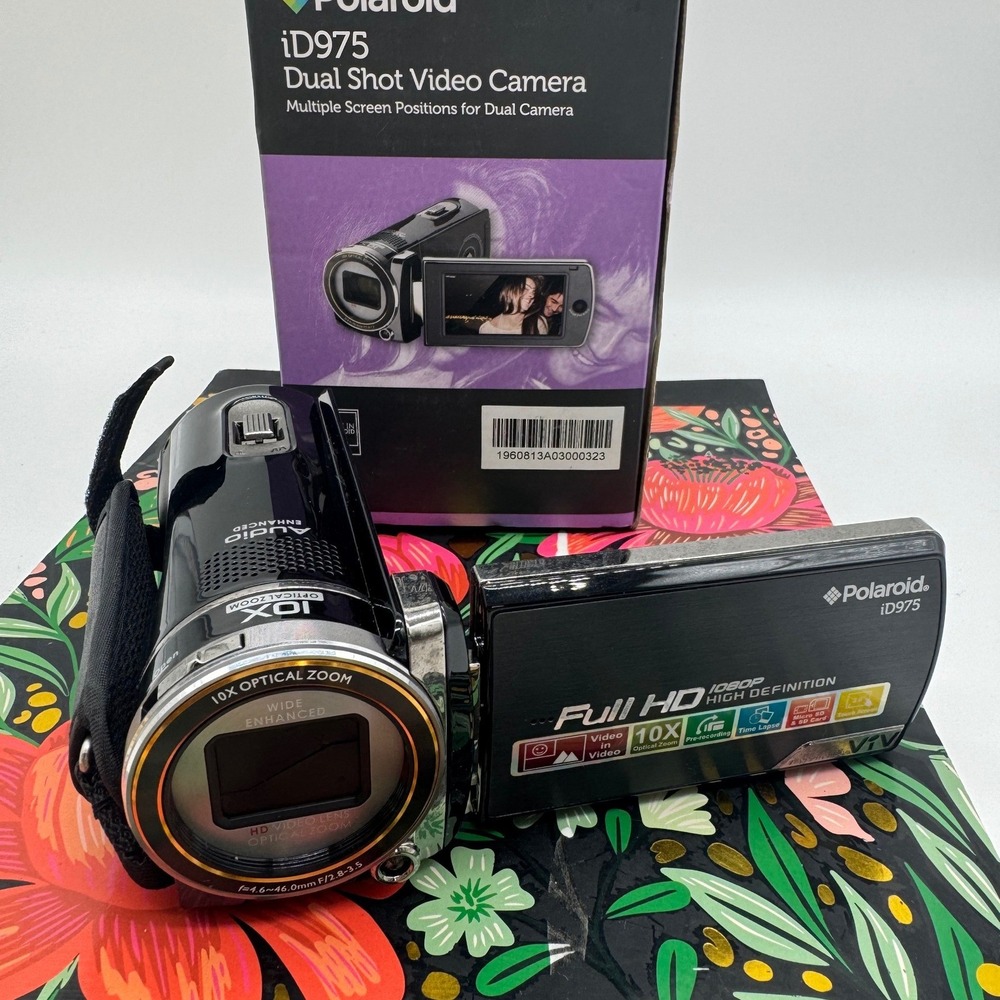 Polaroid iD975 Dual Shot Video Camera 1080p HD 10x Optical Zoom Black Camcorder